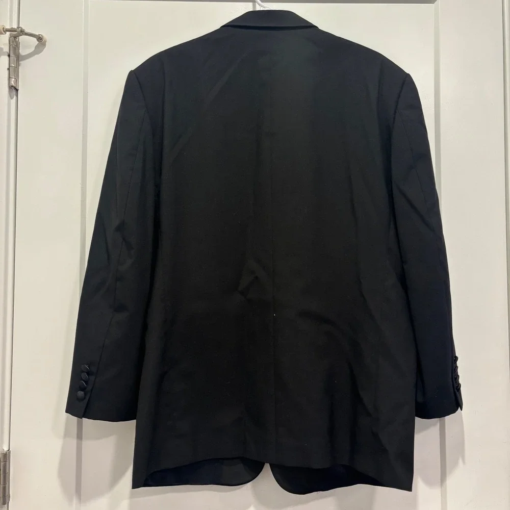 Perry Ellis Portfolio Mens Black Virgin Wool Tuxedo Jacket Marshall Fields USA